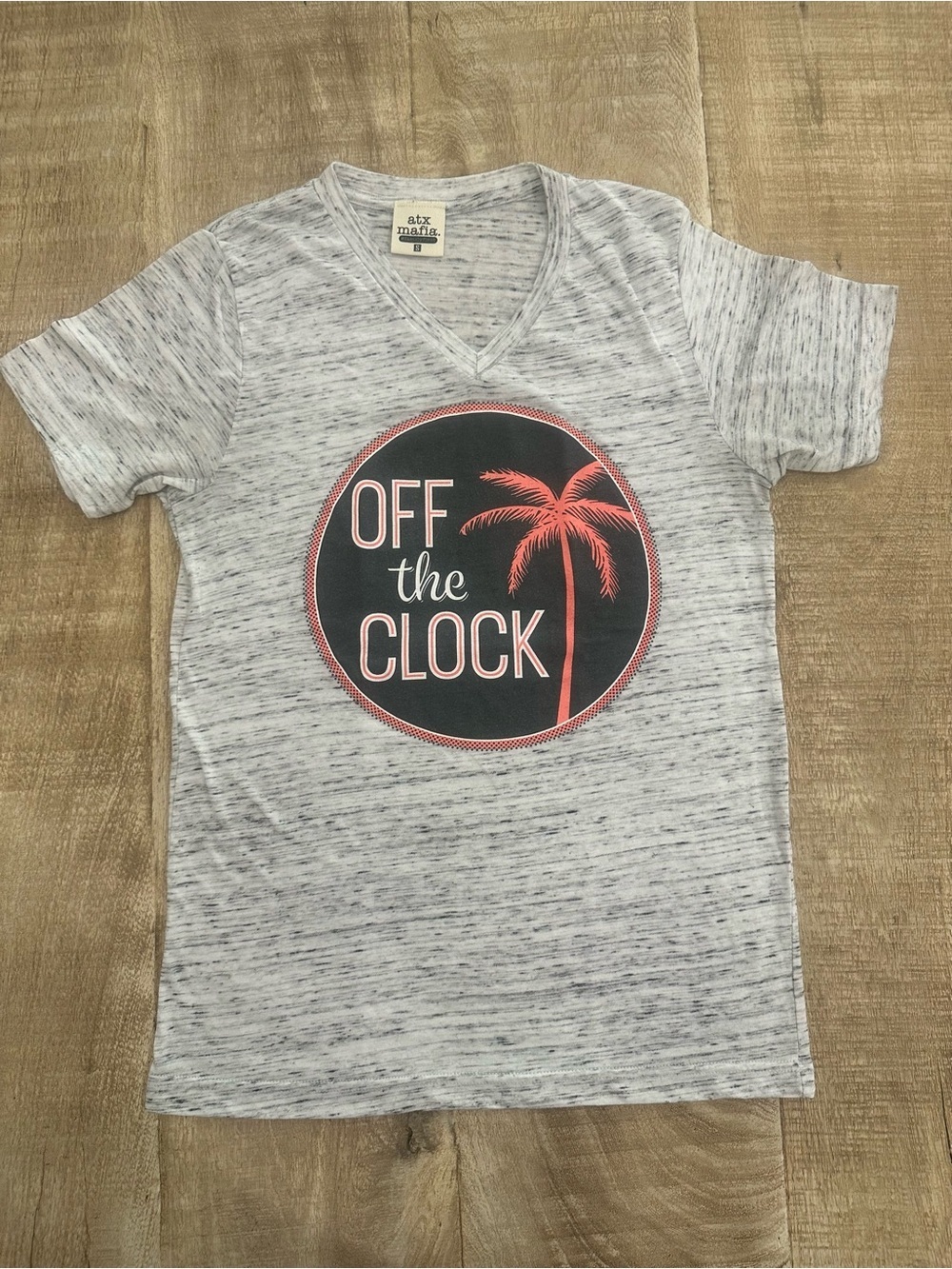 ATX Mafia “Off the Clock” Graphic Tee | V-Neck | Heather Gray | Size S